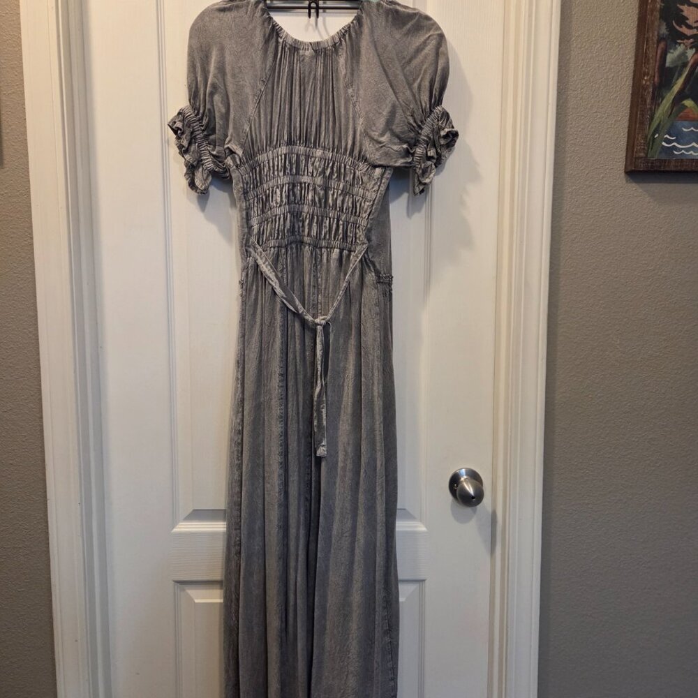 Embroidered Lace-Up Boho Maxi Dress | Romantic Cottagecore Gown XL - Picture 4 of 8